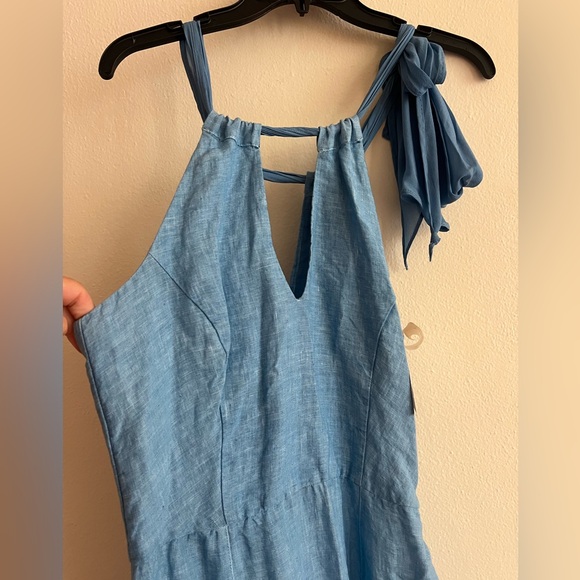 NWT $538 120% Lino Italy design Blue Harbor Sleeveless Maxi Dress Size 40 Bow - Picture 3 of 14